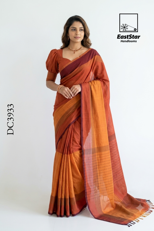 Rust-Orange Handloom Cotton Saree DC3933 Rust-Orange Handloom Cotton Saree DC3933