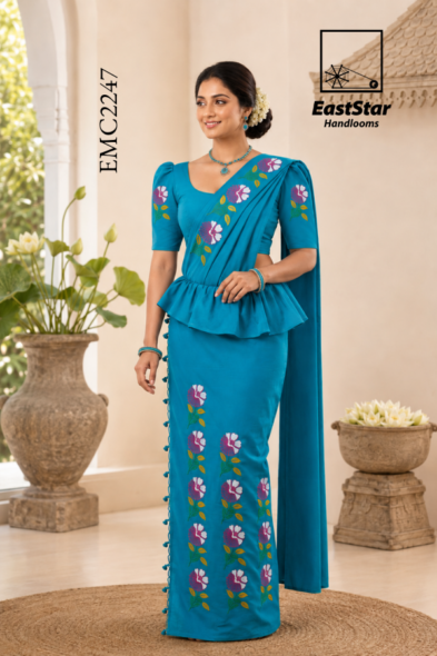 Blue  Embroidery Silk Saree EMC2247