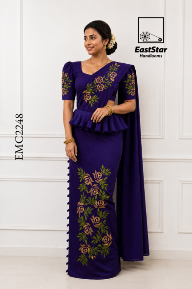 Purple Embroidery Cotton Saree EMC2248
