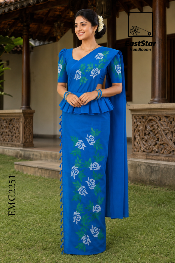 Royal Blue Embroidery Cotton Saree EMC2251 Royal Blue Embroidery Cotton Saree EMC2251
