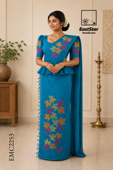 Light Blue  Embroidery Cotton Saree EMC2253