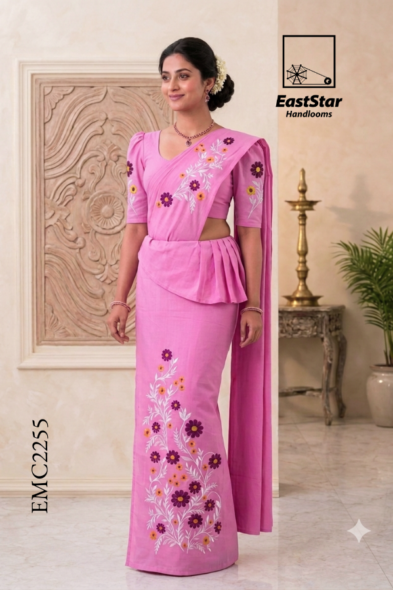 Pink Embroidery Cotton Saree EMC2255