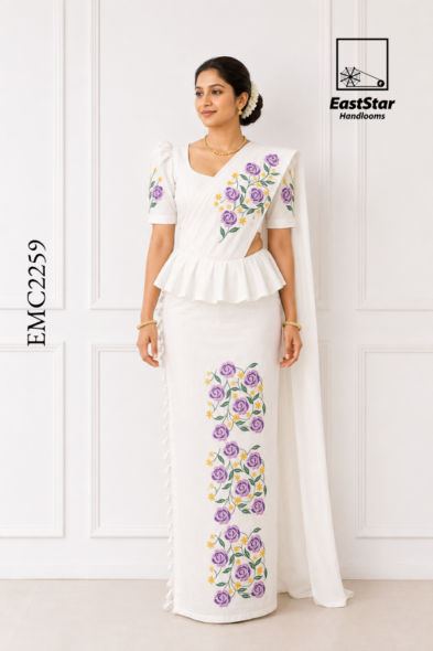 White Embroidery Cotton Saree EMC2259