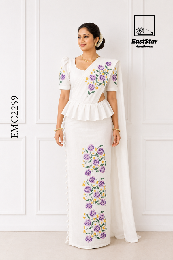 White Embroidery Cotton Saree EMC2259 White Embroidery Cotton Saree EMC2259