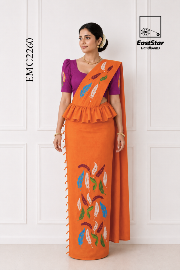 Orange Embroidery Cotton Saree EMC2260 Orange Embroidery Cotton Saree EMC2260