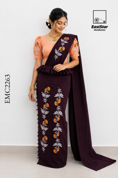 Plum  Embroidery Cotton Saree EMC2263
