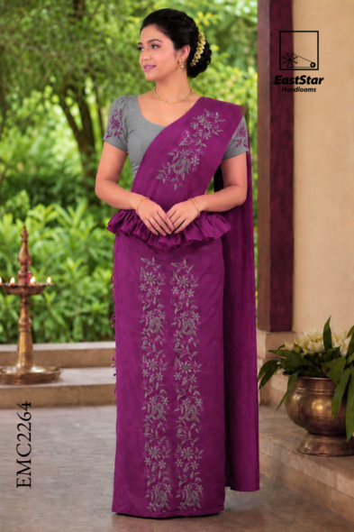 Magenta Embroidery Cotton Saree EMC2264