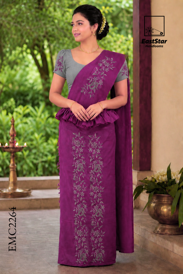 Magenta Embroidery Cotton Saree EMC2264