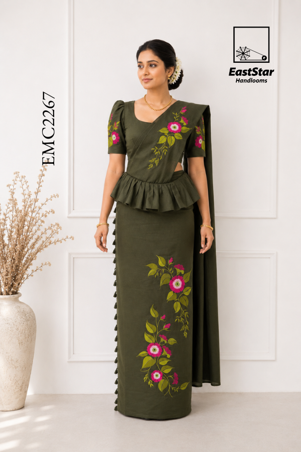 Olive Green Embroidery Cotton Saree EMC2267 Olive Green Embroidery Cotton Saree EMC2267