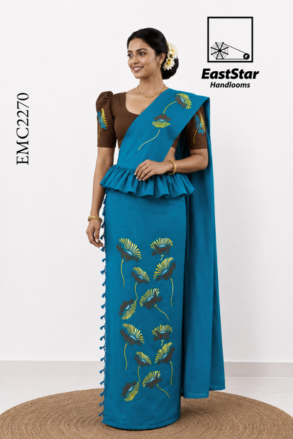 Blue Handloom Embroidery Cotton Saree EMC2270 Blue Handloom Embroidery Cotton Saree EMC2270