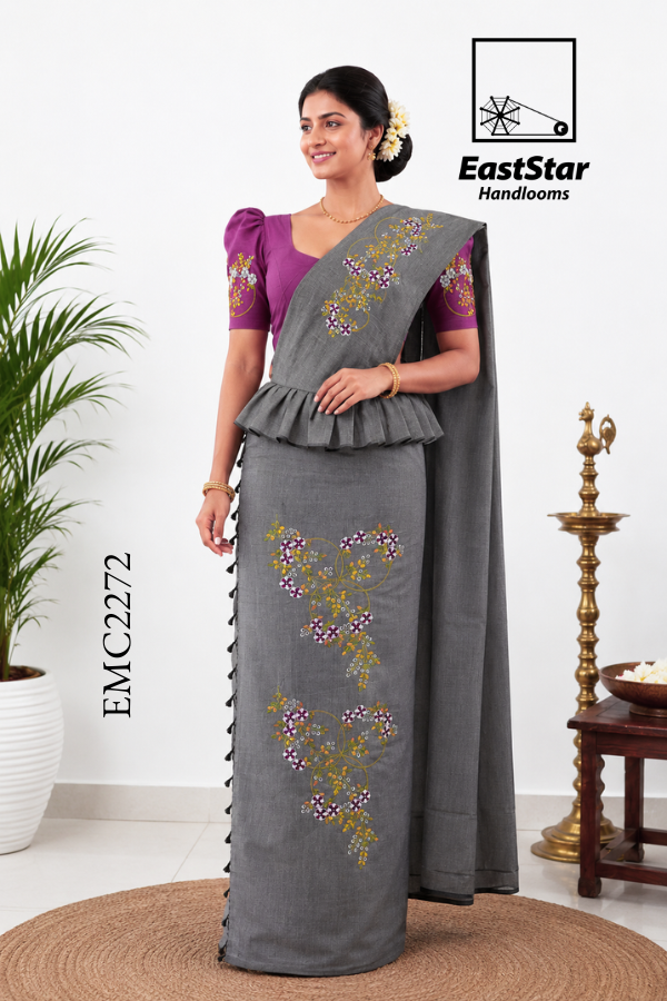 Grey Handloom Embroidery Cotton Saree EMC2272 Grey Handloom Embroidery Cotton Saree EMC2272