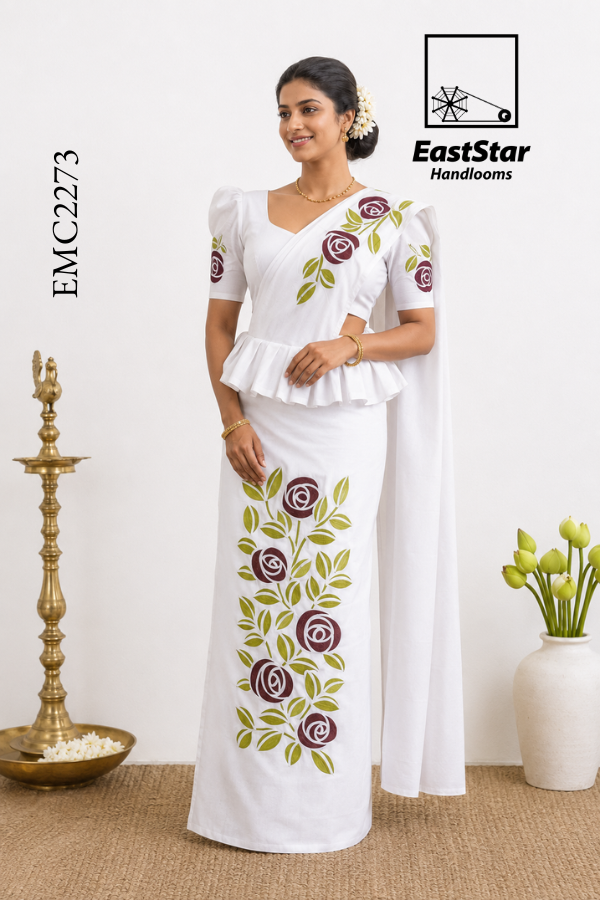 White Handloom Embroidery Cotton Saree EMC2273 White Handloom Embroidery Cotton Saree EMC2273
