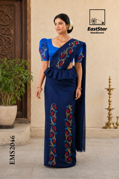 Blue Embroidery Silk Saree EMS2046