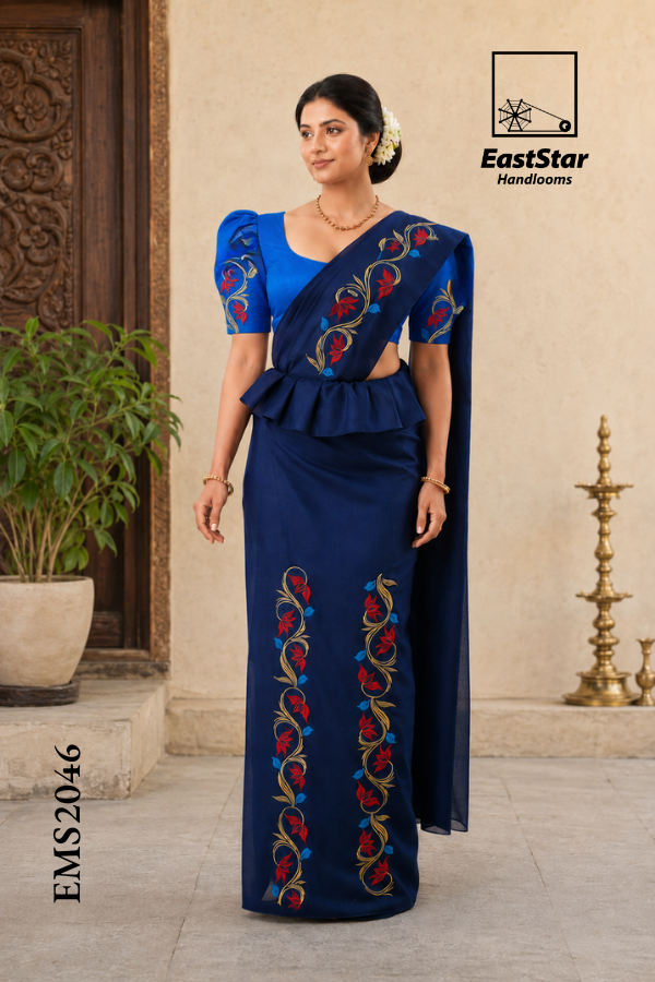 Blue Embroidery Silk Saree EMS2046