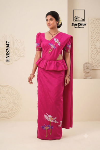 Magenta Pink Embroidery Silk Saree EMS2047