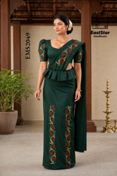 Dark Green  Embroidery Silk Saree EMS2049