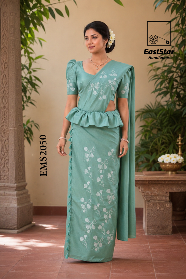 Sea-Green Embroidery Silk Saree EMS2050