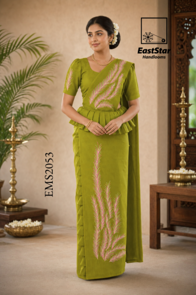 Olive Green Embroidery Silk Saree EMS2053