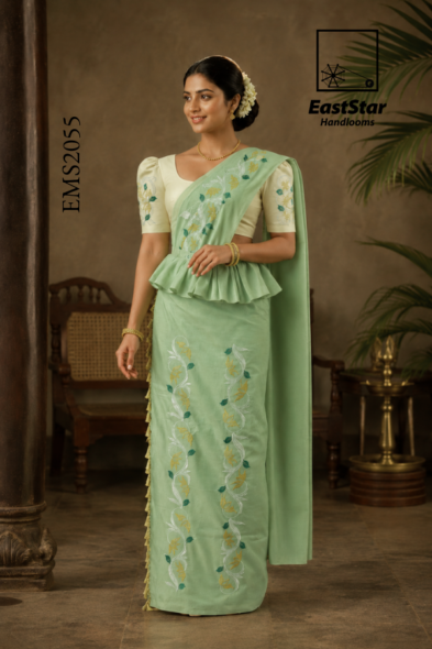 Mint Green Embroidery Silk Saree EMS2055