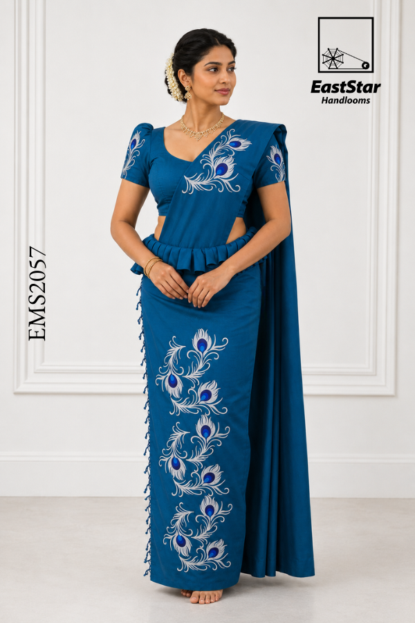 Peacock Blue Embroidery Silk Saree EMS2057 Peacock Blue Embroidery Silk Saree EMS2057
