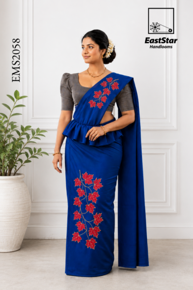 Royal Blue Embroidery Silk Saree EMS2058
