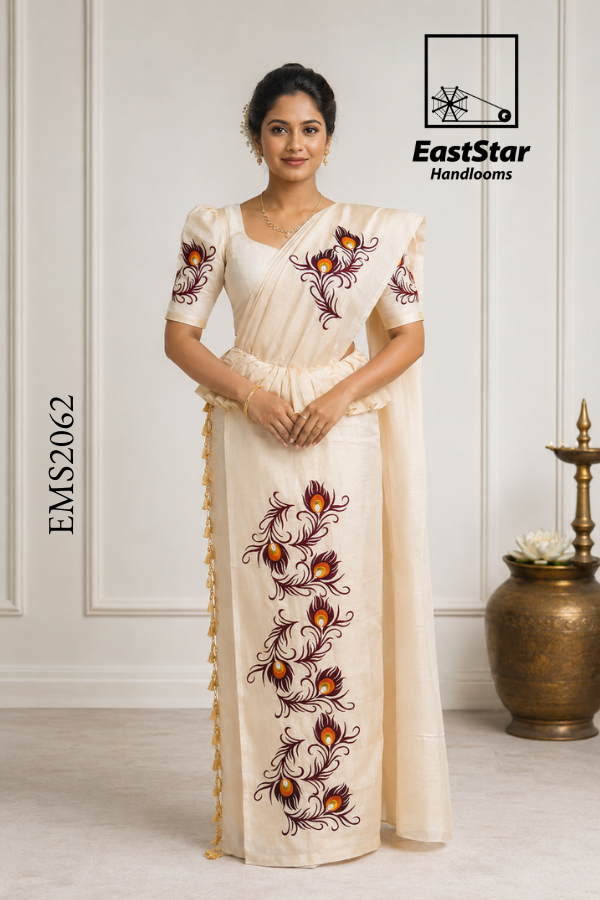 Off-White Handloom Embroidery Silk Saree EMS2062 Off-White Handloom Embroidery Silk Saree EMS2062