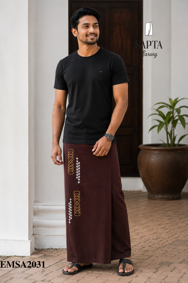 Brown  Embroidery Cotton Sarong EMSA2031