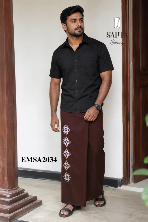 Brown  Embroidery Cotton Sarong EMSA2034