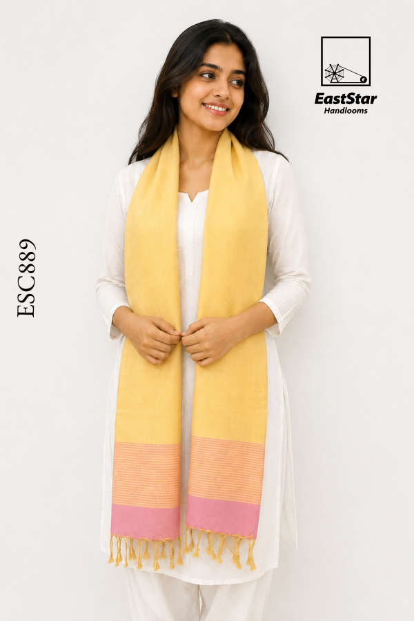Yellow Tone Cotton Handloom Shawls ESC889
