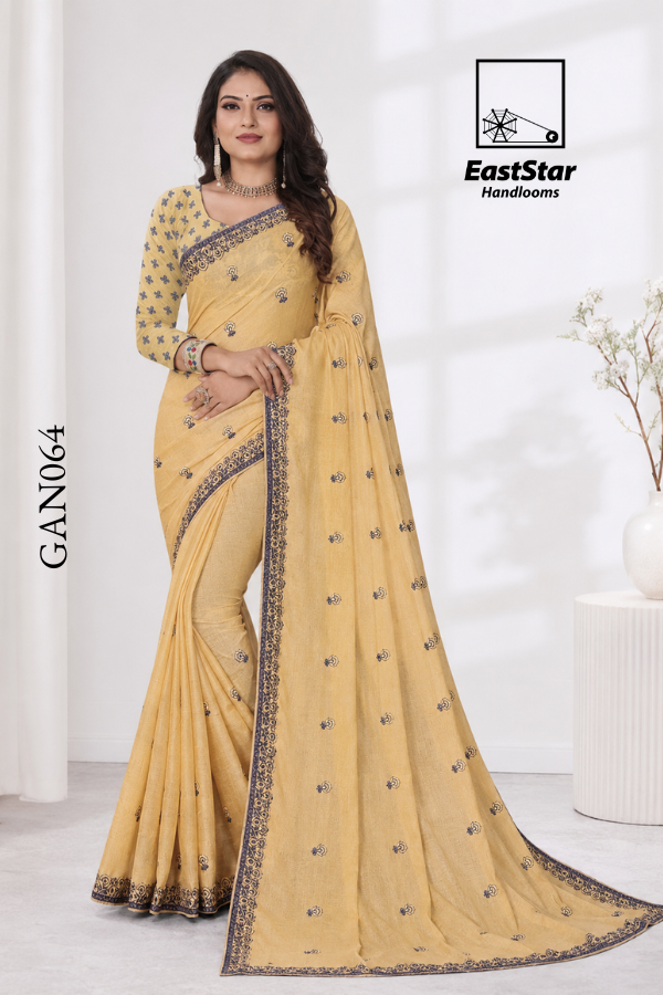 Pastel Yellow Indian Saree GAN064 Pastel Yellow Indian Saree GAN064