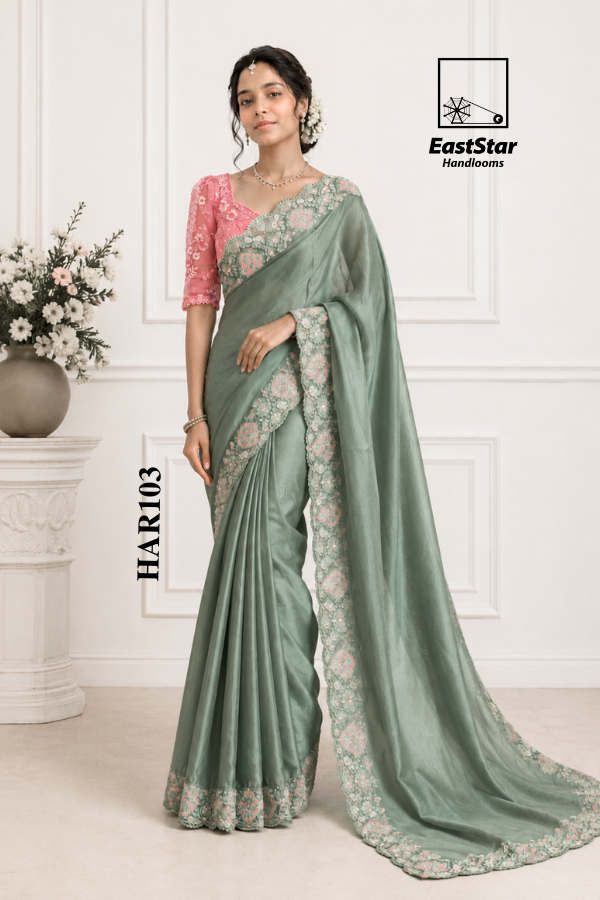 Soft Pastel Sage Green Indian Wedding Saree HAR103