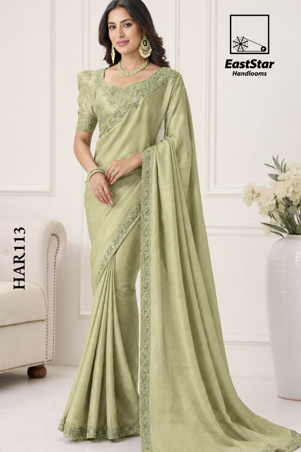 Soft Pastel Sage Green  Indian Wedding Saree HAR113