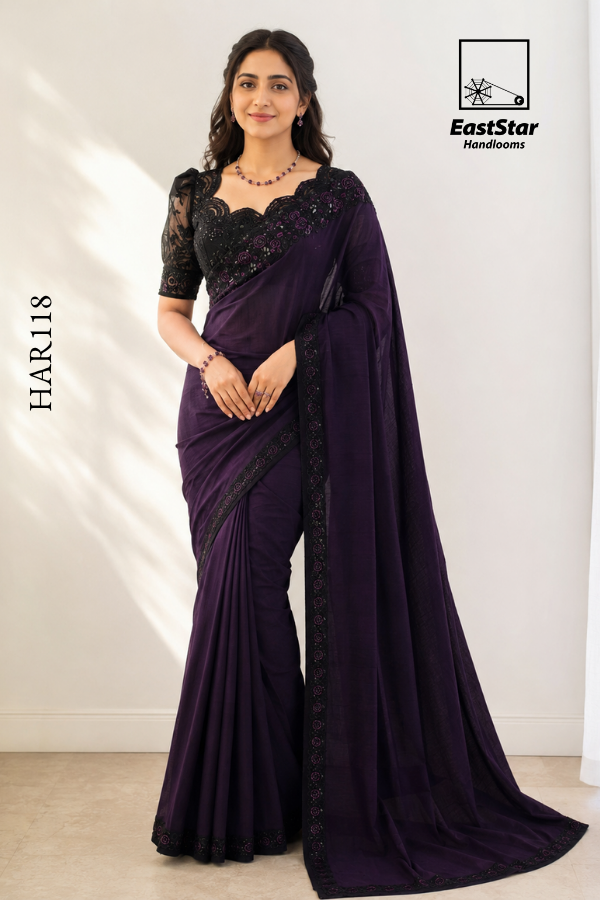 Deep Royal Purple  Indian Wedding Saree HAR118