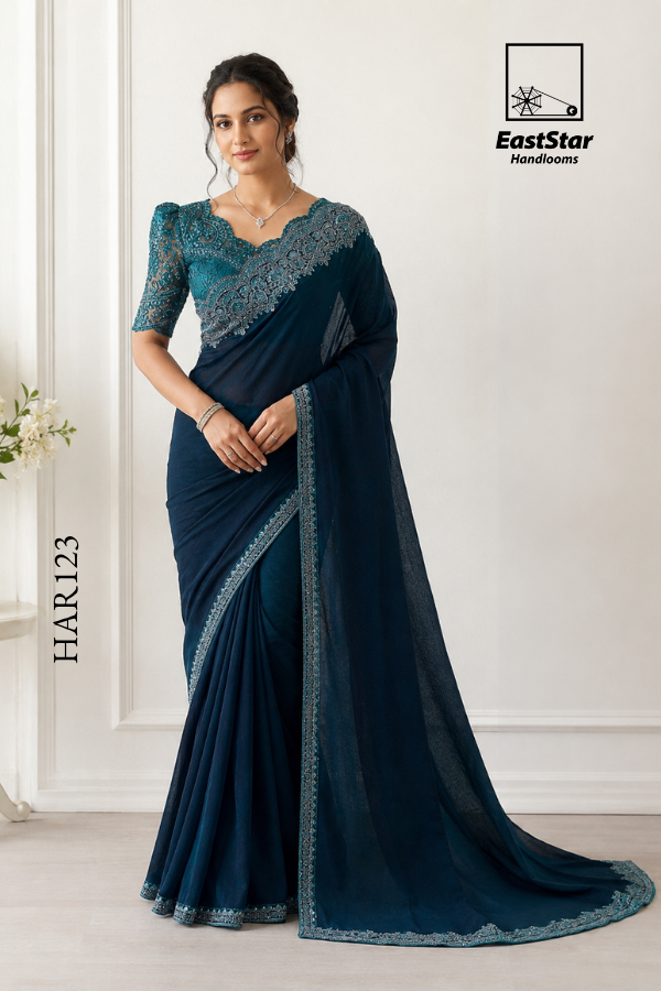 Peacock Blue Indian Wedding Saree HAR123