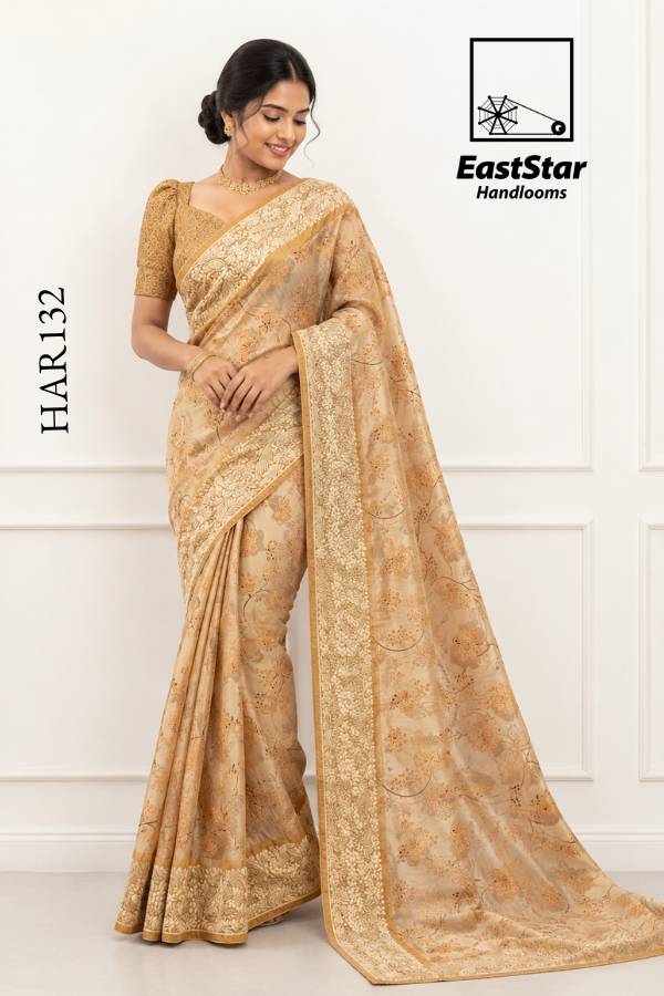 Beige-Gold Indian Wedding Saree HAR132 Beige-Gold Indian Wedding Saree HAR132