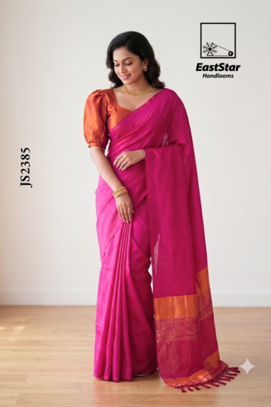 Magenta-Pink Handloom  Silk Saree JS2385