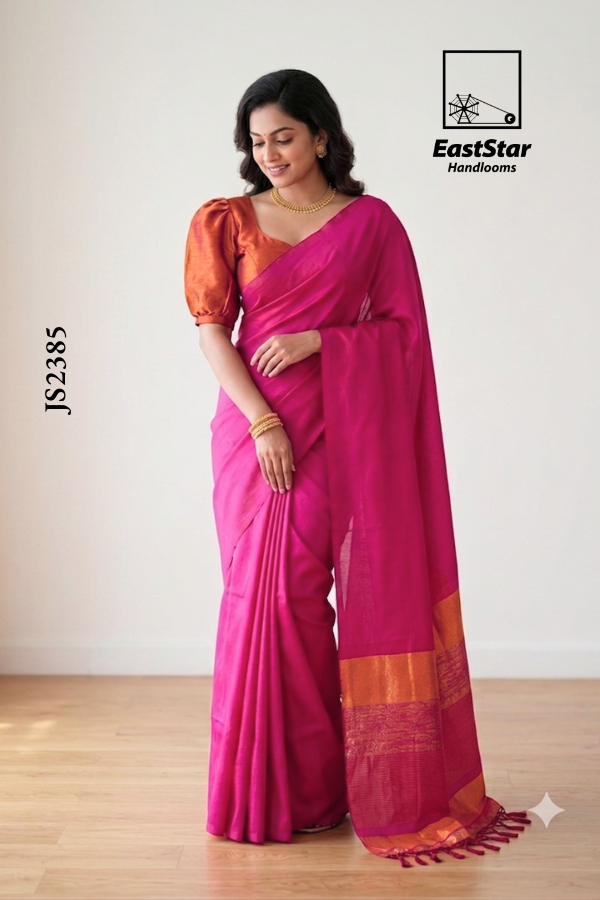 Magenta-Pink Handloom  Silk Saree JS2385