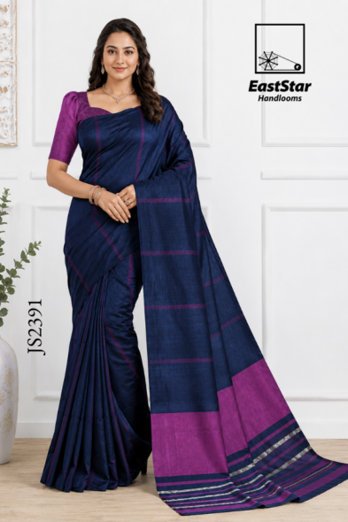 Navy Blue  Handloom Silk Saree JS2391
