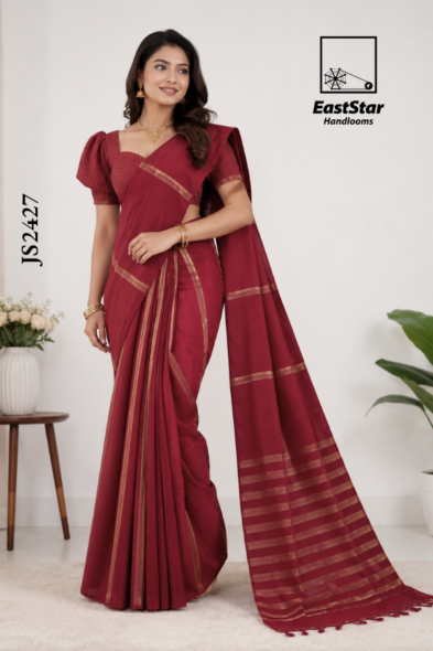 Maroon Handloom  Silk Saree JS2427