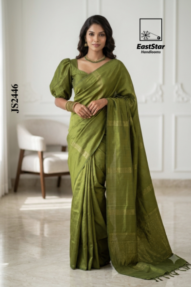Olive Green Handloom Silk Saree JS2446