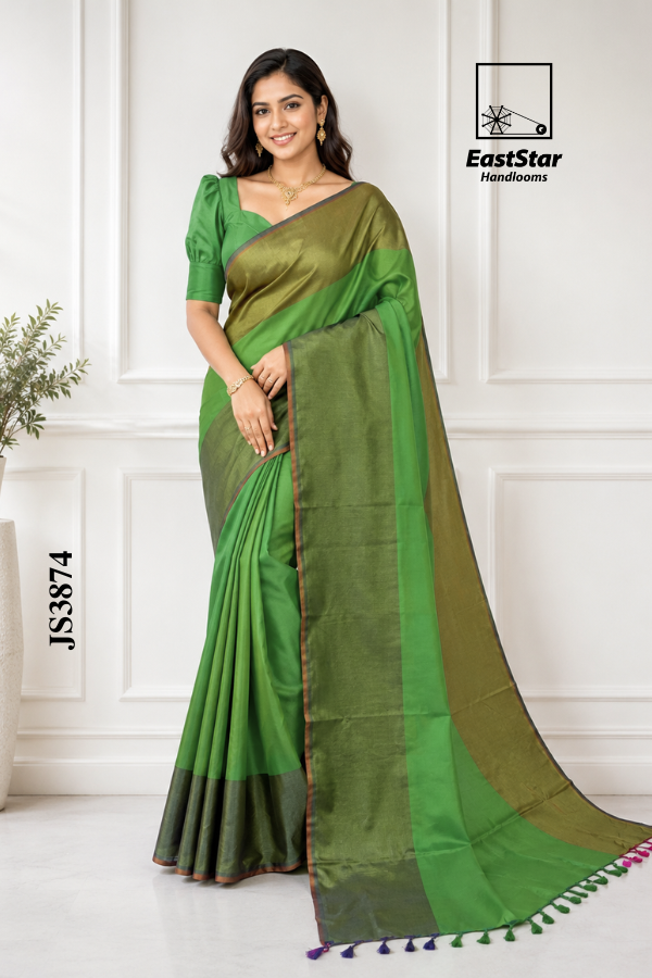 Leaf Green Handloom Silk Saree JS3874 Leaf Green Handloom Silk Saree JS3874