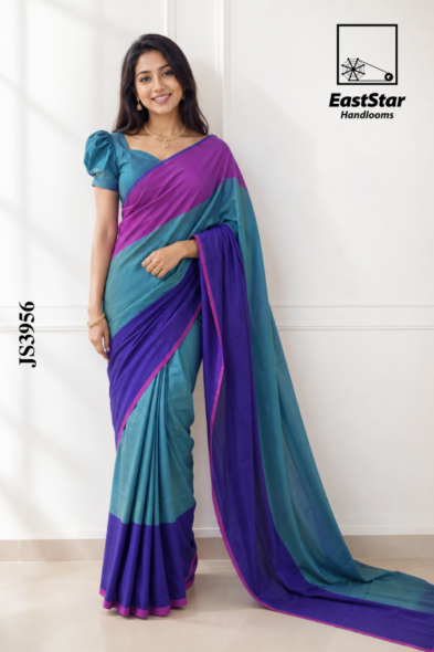 Teal Blue  Handloom Silk  Saree JS3956