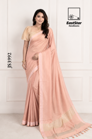 Soft Peach-Pink Handloom  Silk Saree JS3992