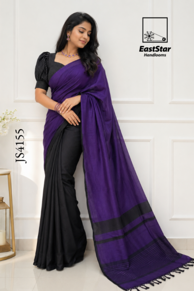 Deep Purple Black Handloom Silk Saree JS4155