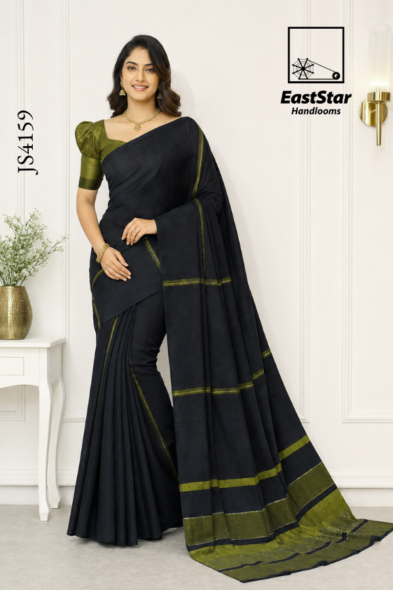 Black Green Handloom Silk Saree JS4159