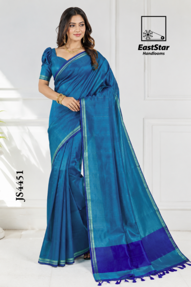 Teal Blue  Handloom  Silk Saree JS4451