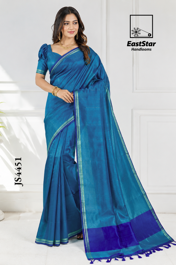 Teal Blue Handloom Silk Saree JS4451 Teal Blue Handloom Silk Saree JS4451