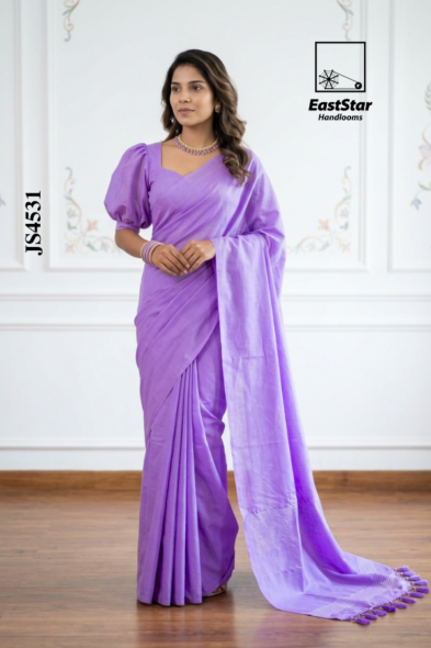 Light Lavender Purple Handloom Silk Saree JS4531