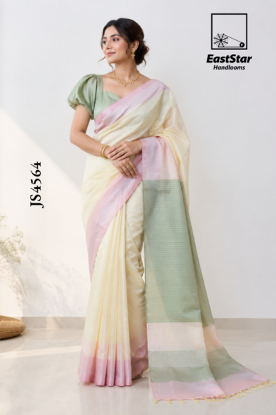 Ivory Cream Handloom Silk Saree JS4564
