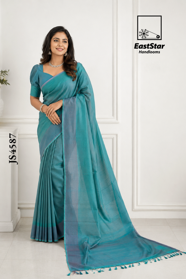 Sea-Green Handloom  Silk Saree JS4587